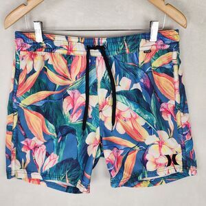 Hurley Board Shorts Men L Tropical Print Blue Pink Swim Trunks Pockets D7265-00